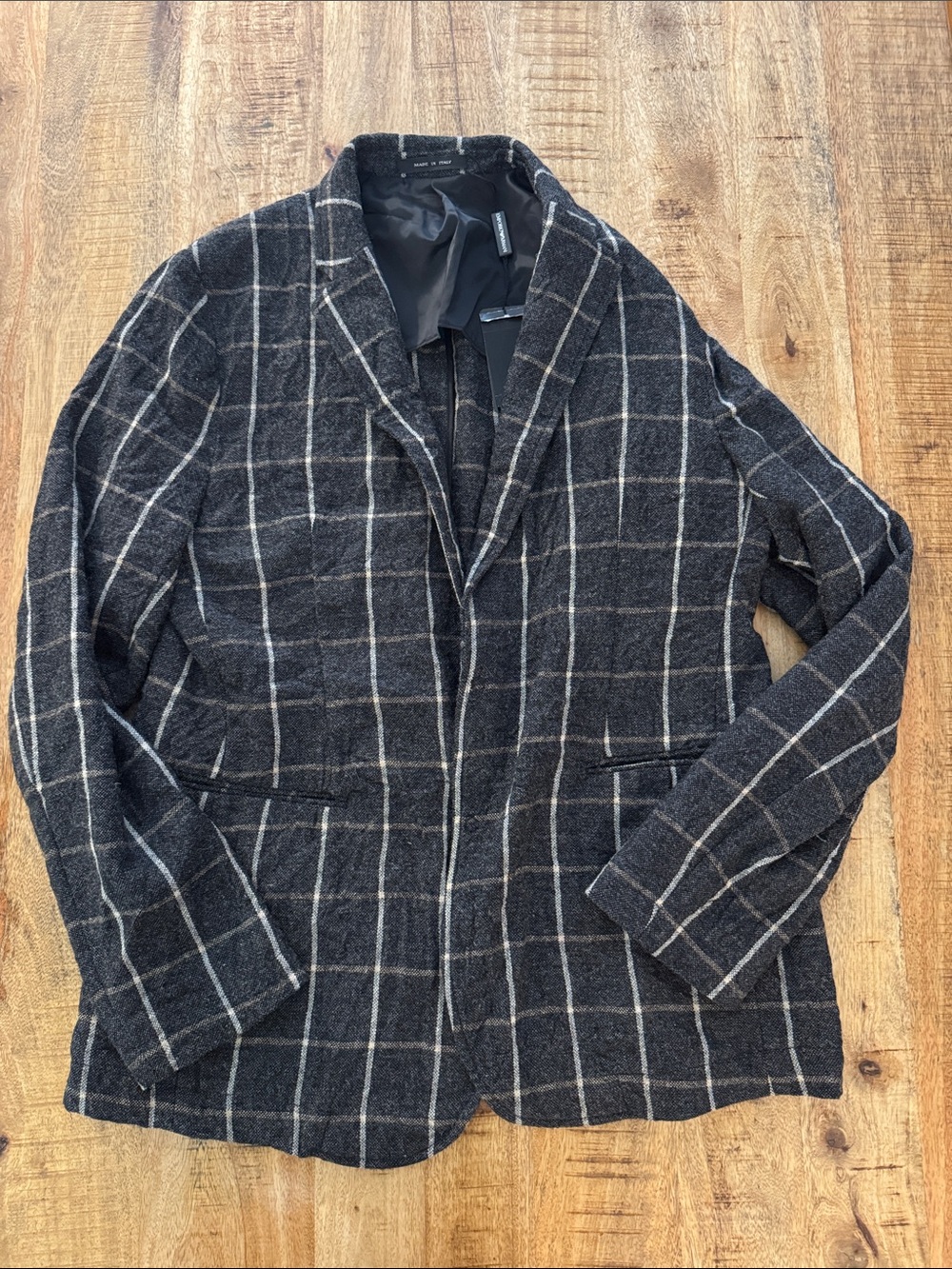 Emporio Armani Men's Charcoal Grat Windowpane Wool-Blend Blazer